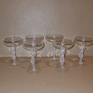 Set of 6 Clear Coupe BAYEL BUCCHAS CHAMPAGNE Glasses with Sculpted Frosted Stems